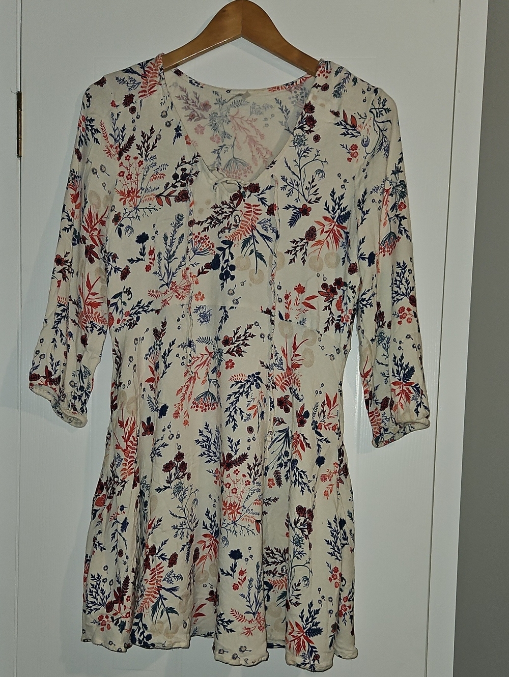 Mudd Cream Tunic Dress with Red and Navy Floral Print